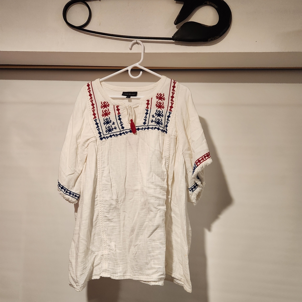 Lane Bryant White Tunic with Red and Blue Embroidery